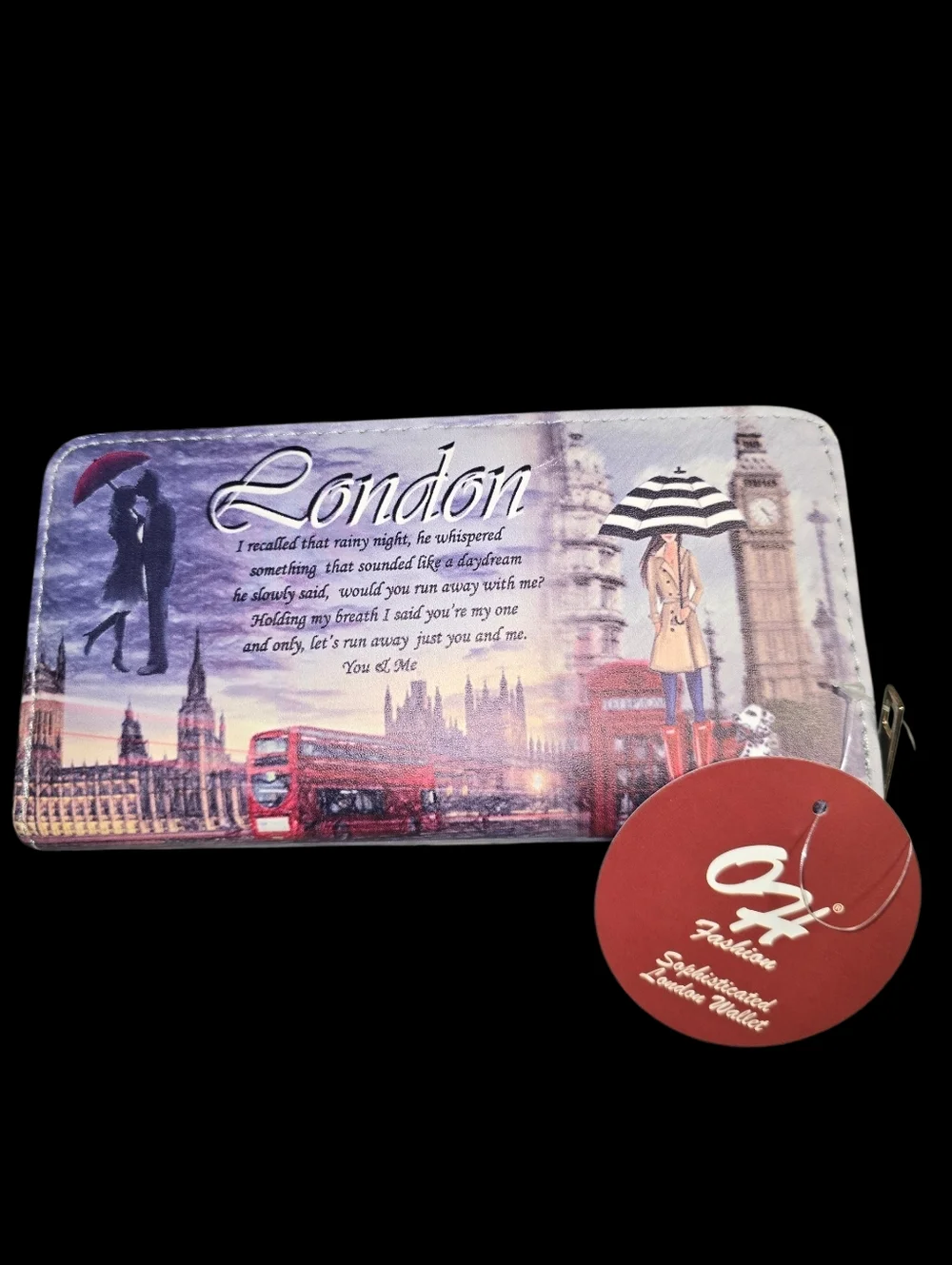 Oh London Print Zip Wallet - Purple/Red - Picture 1 of 3